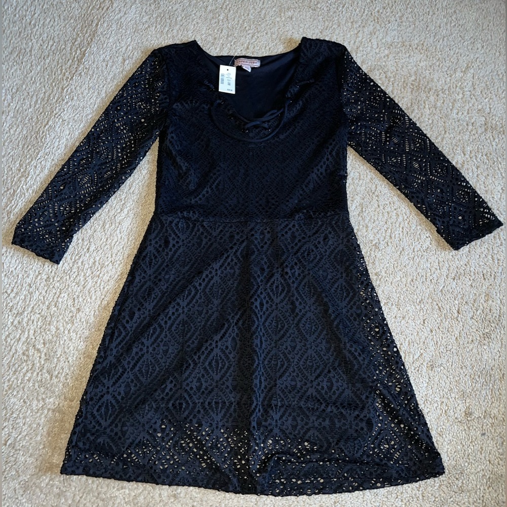 Cape Juby - Black Lace-Up Neckline A-Line Sundress - NWT - Size Medium